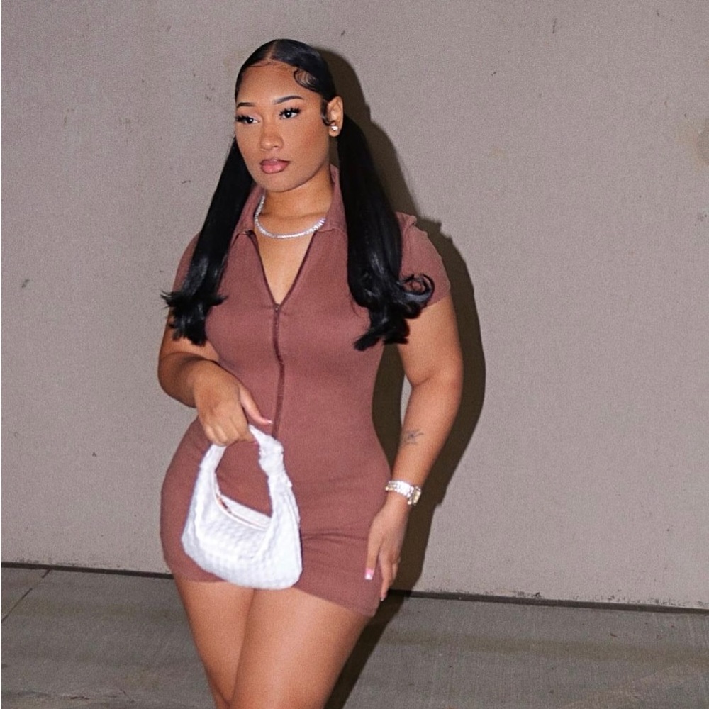 Brown zip up romper one piece